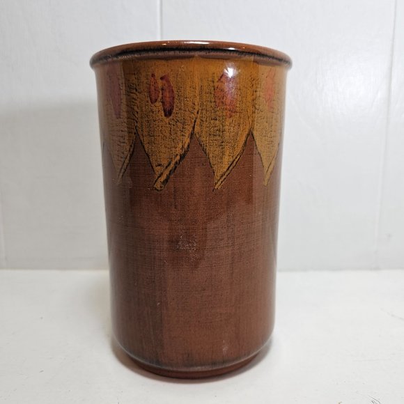 Noemi Italy Vase/Utensil Holder; Brown; Pottery; Ceramic; Drip Glazed; Vintage - Picture 2 of 7